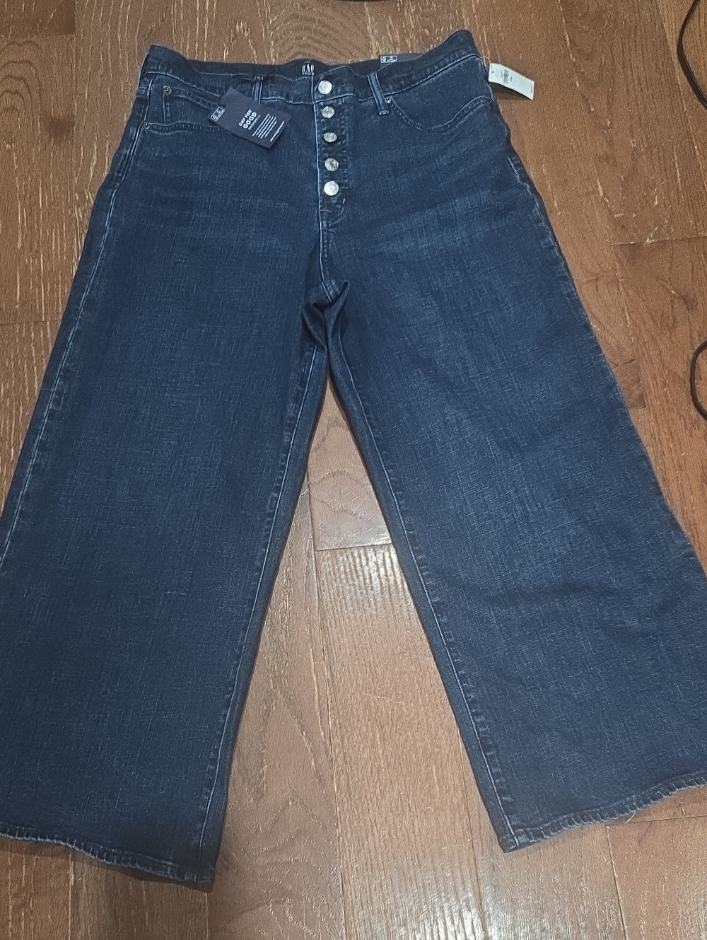 GAP Dark Indigo Button Fly Wide-Leg Chopped Jeans, 14 / 32, NWT